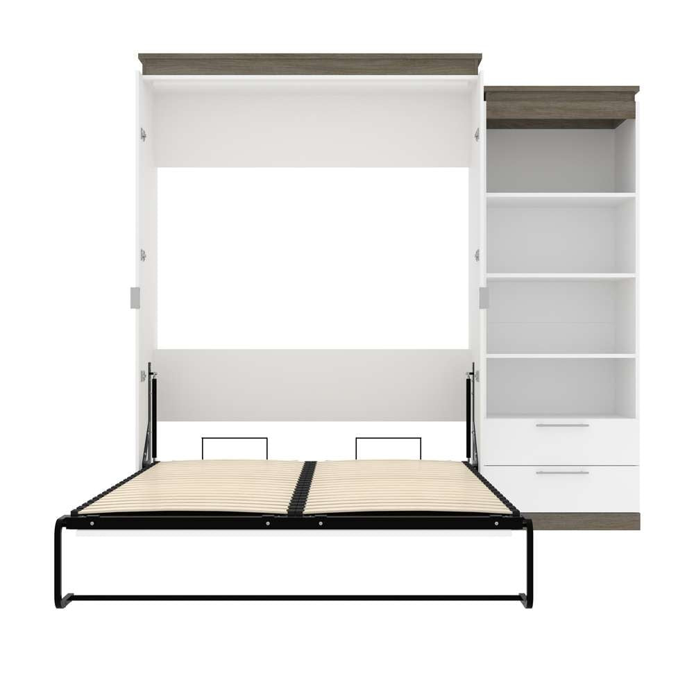 Bestar - Orion Queen Murphy Bed and Shelving Unit with Drawers (95W) in White & Walnut Grey - 116883-000017 veiw 8
