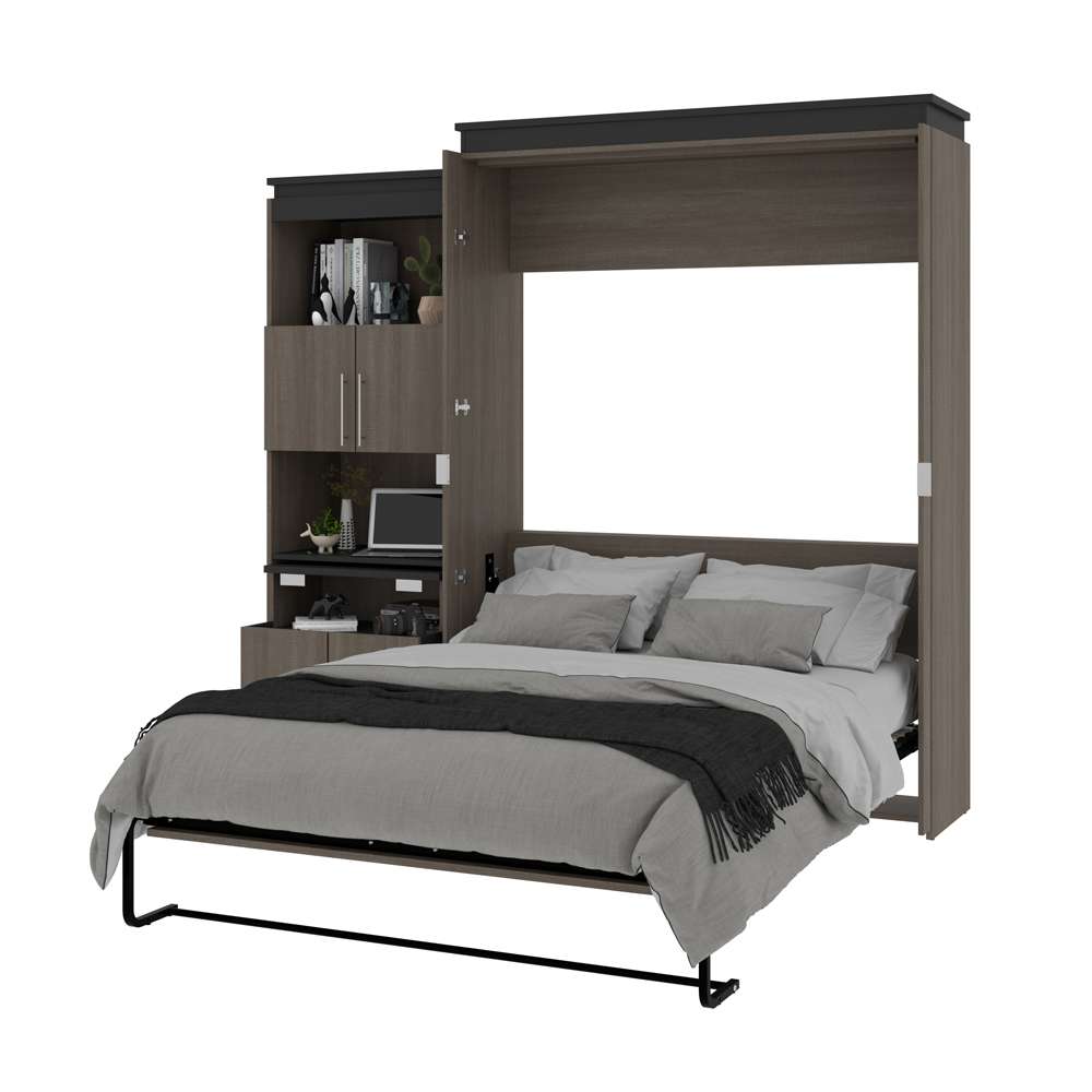 Bestar - Orion Queen Murphy Bed and Shelving Unit with Fold-Out Desk (95W) in Bark Gray & Graphite - 116875-000047 veiw 8