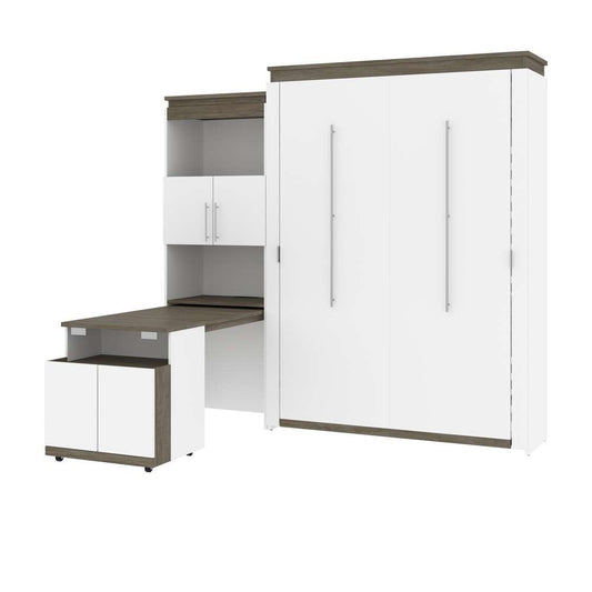 Bestar - Orion Queen Murphy Bed and Shelving Unit with Fold-Out Desk (95W) in White & Walnut Grey - 116875-000017 veiw 1