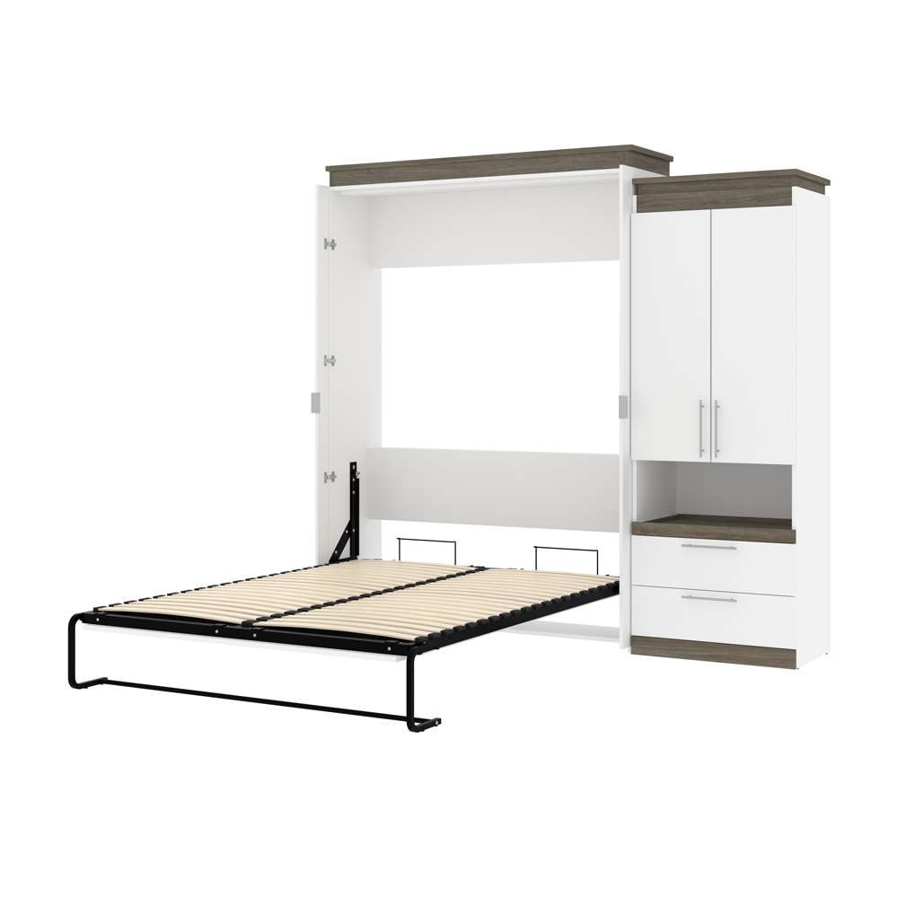 Bestar - Orion Queen Murphy Bed and Storage Cabinet with Pull-Out Shelf (95W) in White & Walnut Grey - 116888-000017 veiw 6