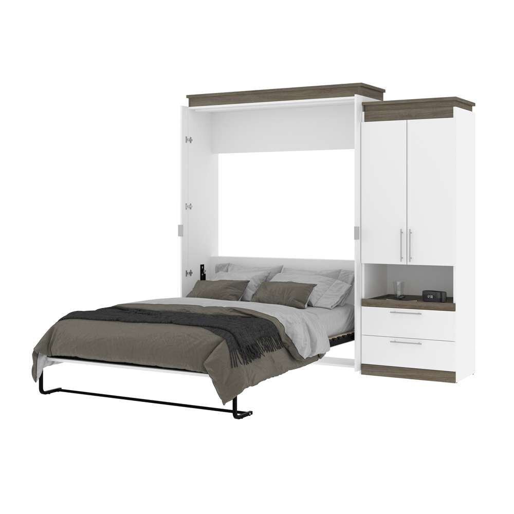 Bestar - Orion Queen Murphy Bed and Storage Cabinet with Pull-Out Shelf (95W) in White & Walnut Grey - 116888-000017 veiw 7