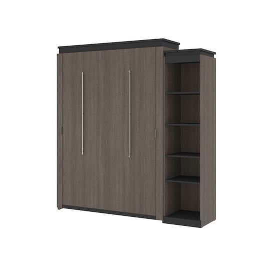 Bestar - Orion Queen Murphy Bed with Narrow Shelving Unit (85W) in Bark Gray & Graphite - 116880-000047 veiw 1