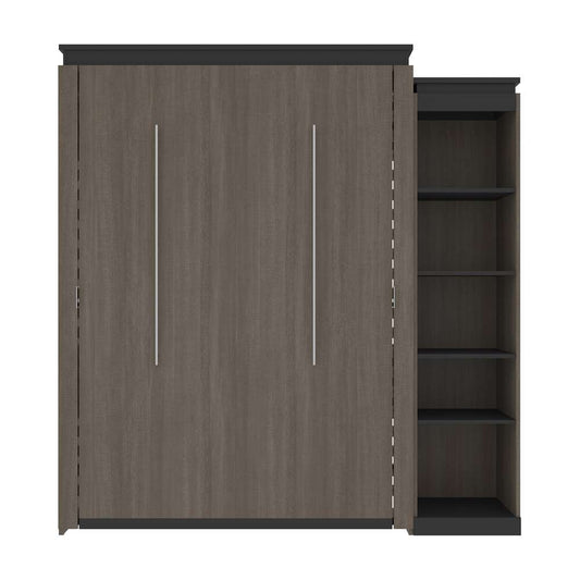 Bestar - Orion Queen Murphy Bed with Narrow Shelving Unit (85W) in Bark Gray & Graphite - 116880-000047 veiw 2