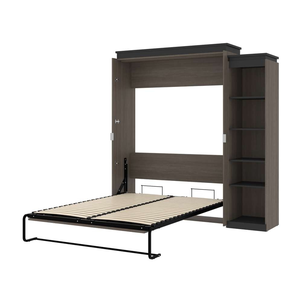 Bestar - Orion Queen Murphy Bed with Narrow Shelving Unit (85W) in Bark Gray & Graphite - 116880-000047 veiw 6