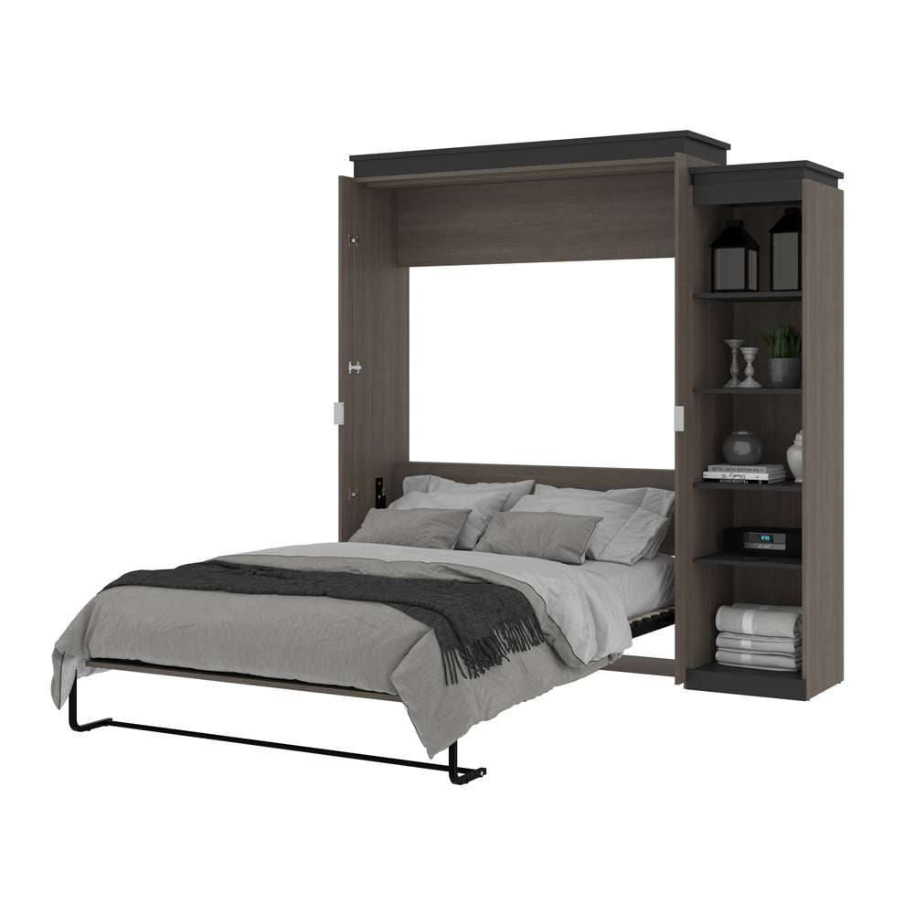 Bestar - Orion Queen Murphy Bed with Narrow Shelving Unit (85W) in Bark Gray & Graphite - 116880-000047 veiw 7