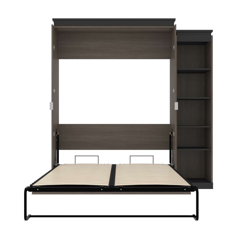 Bestar - Orion Queen Murphy Bed with Narrow Shelving Unit (85W) in Bark Gray & Graphite - 116880-000047 veiw 8