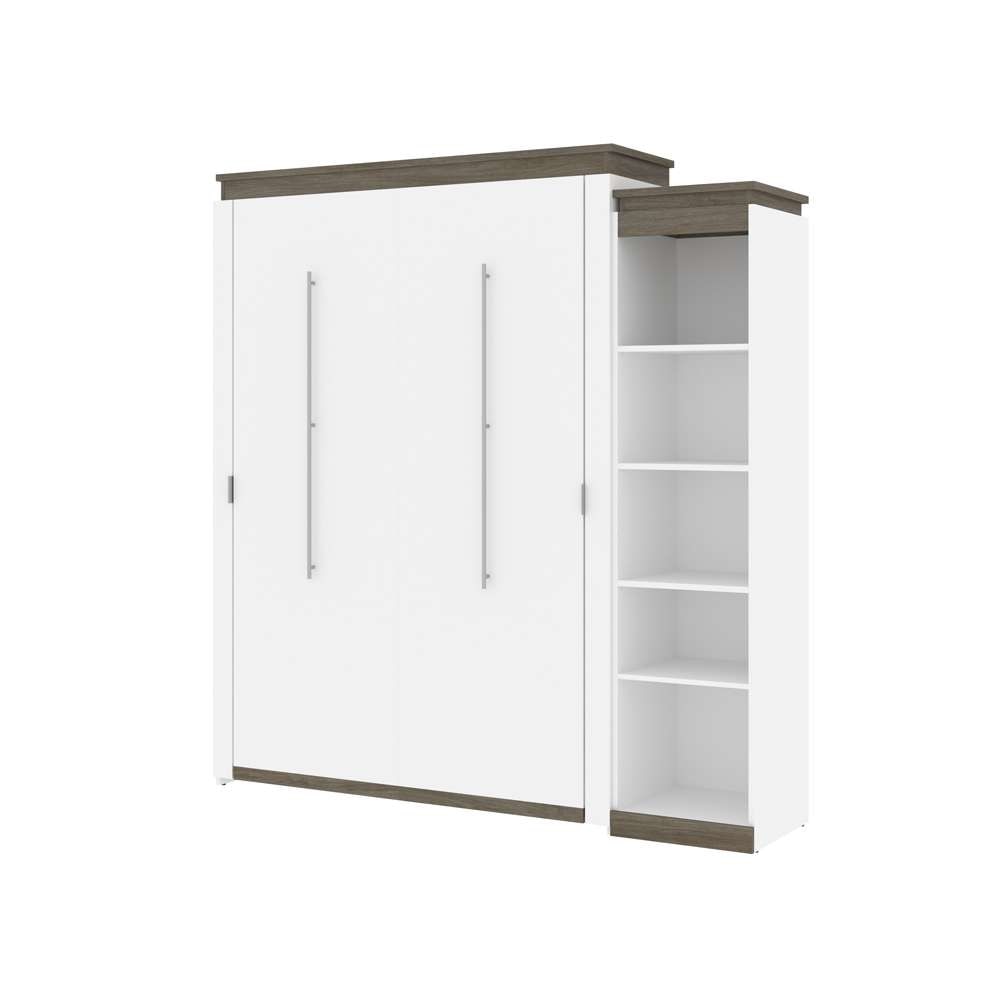 Bestar - Orion Queen Murphy Bed with Narrow Shelving Unit (85W) in White & Walnut Grey - 116880-000017 veiw 1