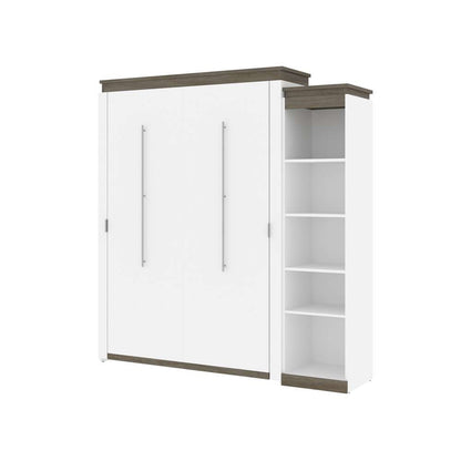 Bestar - Orion Queen Murphy Bed with Narrow Shelving Unit (85W) in White & Walnut Grey - 116880-000017 veiw 1