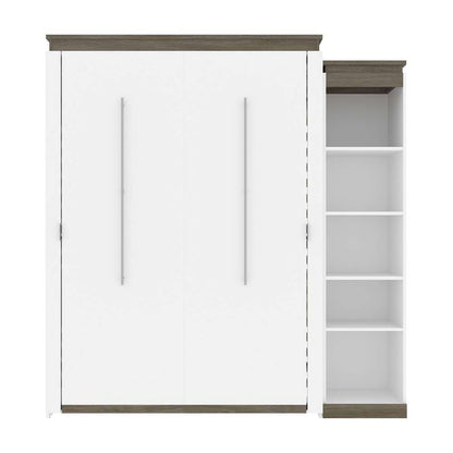 Bestar - Orion Queen Murphy Bed with Narrow Shelving Unit (85W) in White & Walnut Grey - 116880-000017 veiw 2