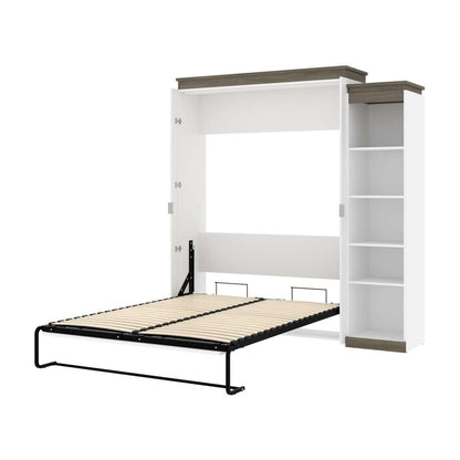 Bestar - Orion Queen Murphy Bed with Narrow Shelving Unit (85W) in White & Walnut Grey - 116880-000017 veiw 6