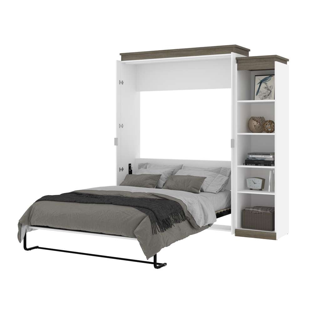 Bestar - Orion Queen Murphy Bed with Narrow Shelving Unit (85W) in White & Walnut Grey - 116880-000017 veiw 7