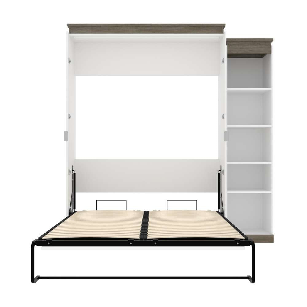 Bestar - Orion Queen Murphy Bed with Narrow Shelving Unit (85W) in White & Walnut Grey - 116880-000017 veiw 8