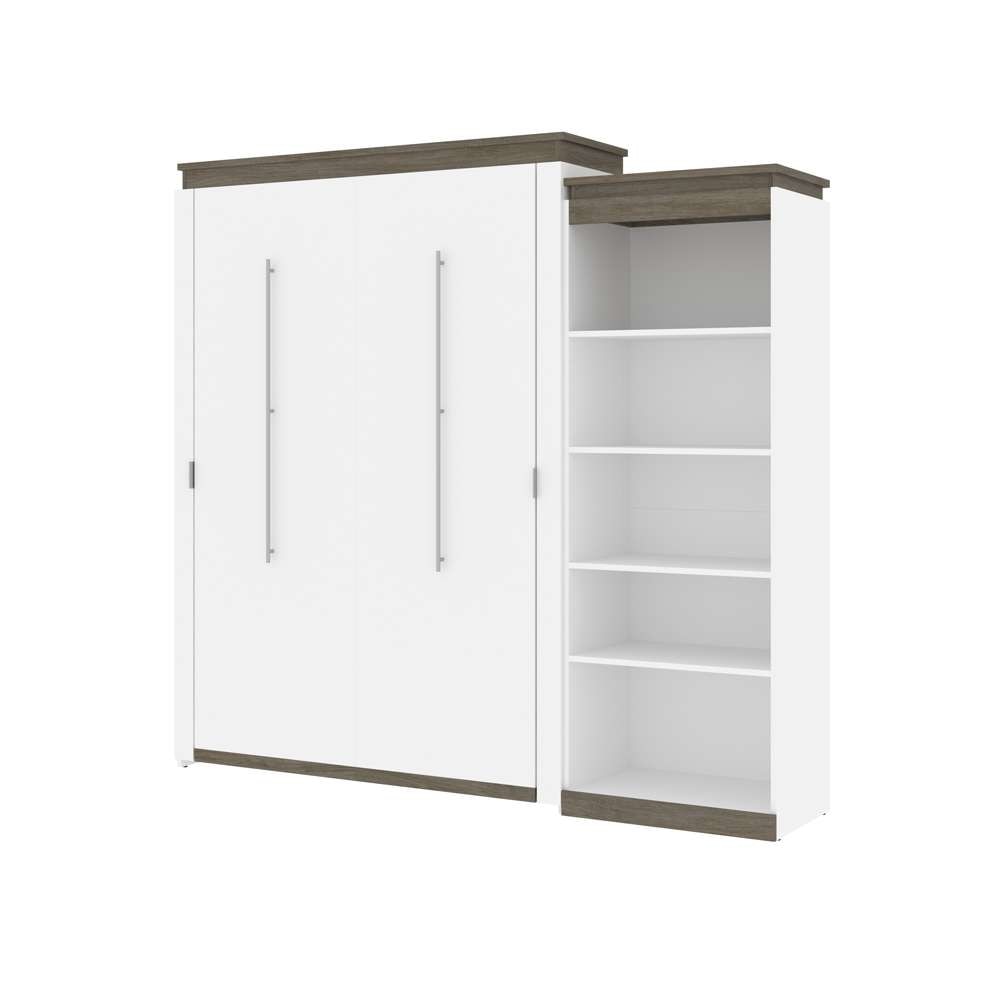 Bestar - Orion Queen Murphy Bed with Shelving Unit (95W) in White & Walnut Grey - 116882-000017 veiw 1