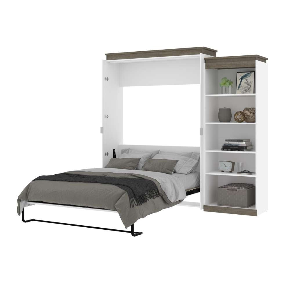 Bestar - Orion Queen Murphy Bed with Shelving Unit (95W) in White & Walnut Grey - 116882-000017 veiw 7