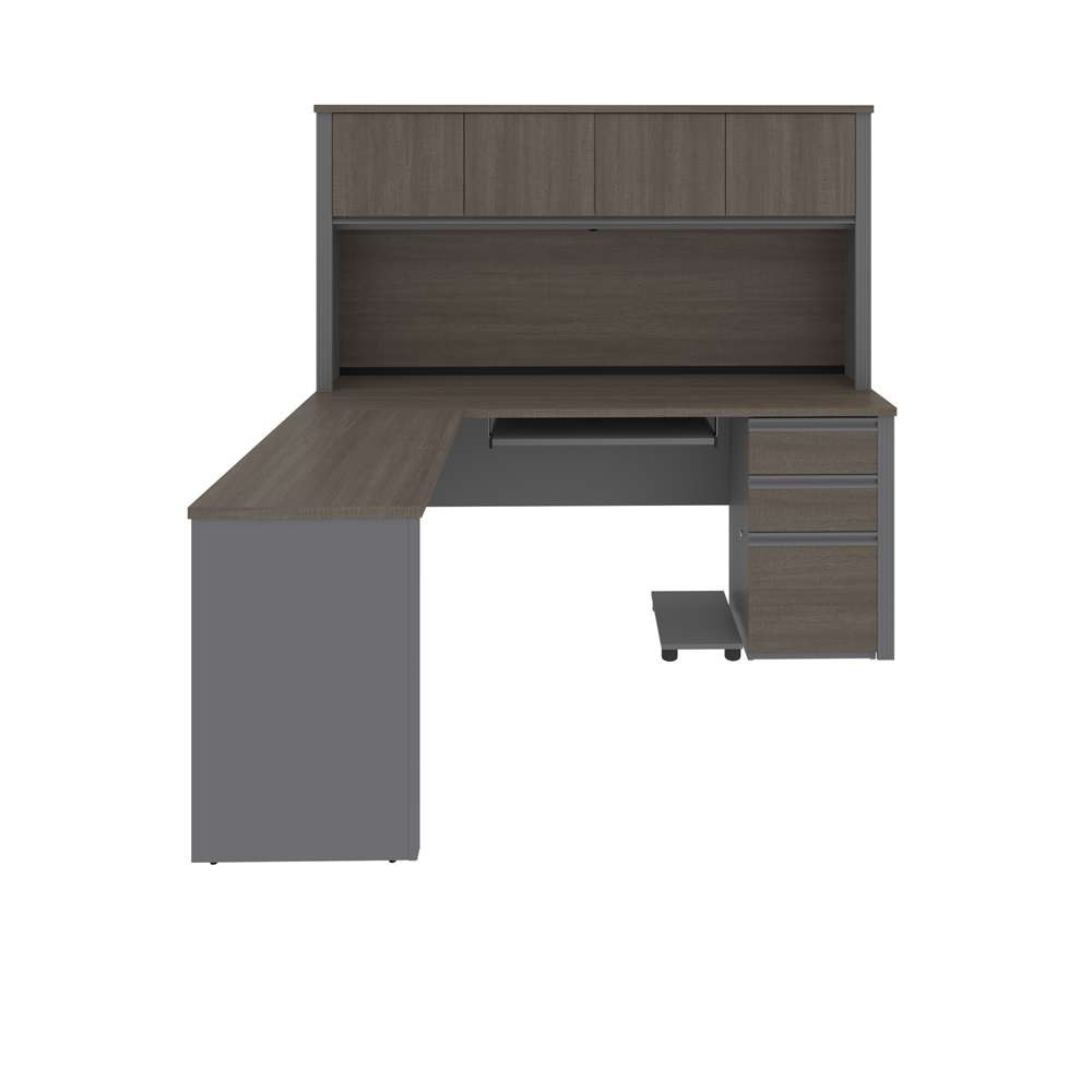 Bestar - Prestige + 72W L-Shaped Desk with Pedestal and Hutch in Bark Grey & Slate - 99872-000047 veiw 3