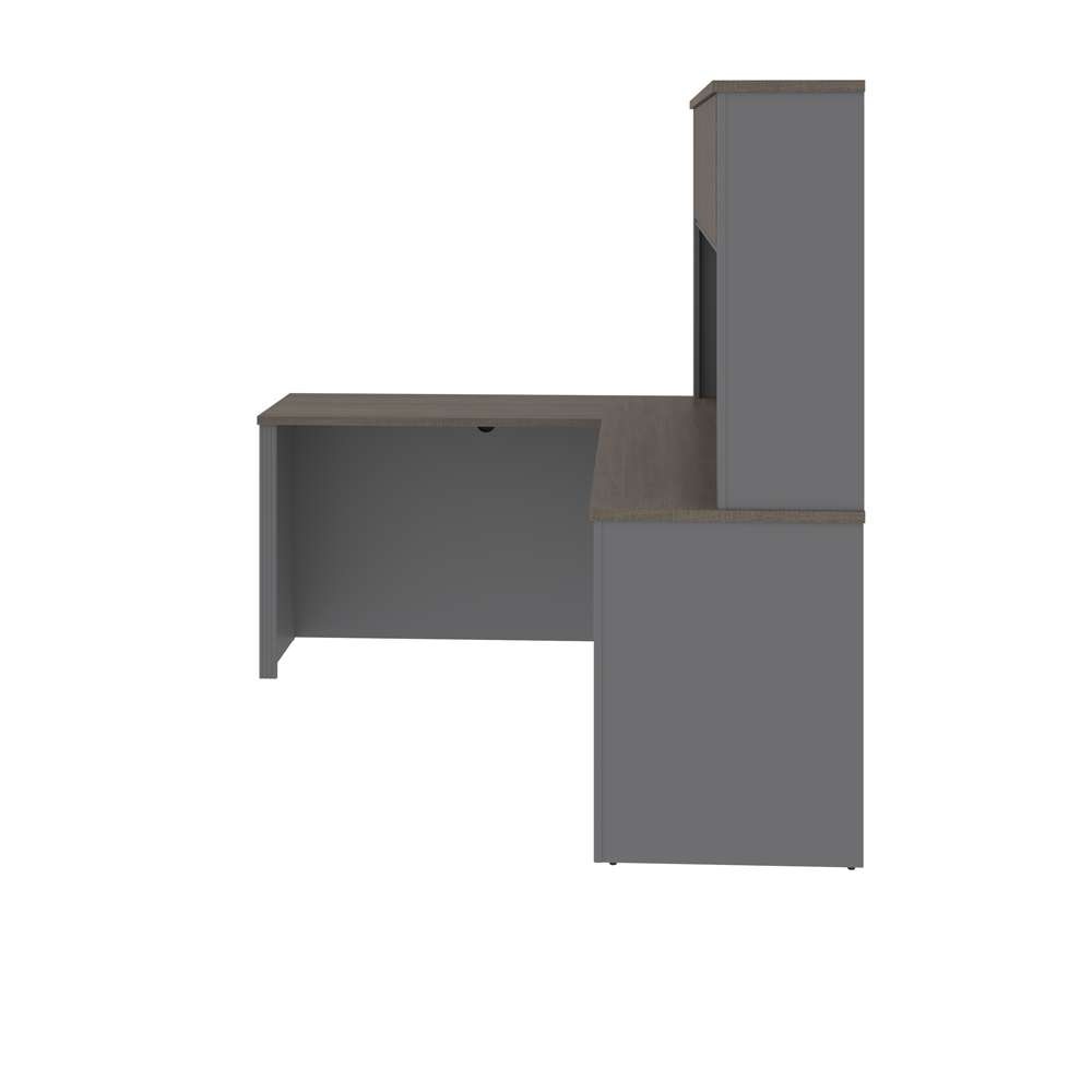 Bestar - Prestige + 72W L-Shaped Desk with Pedestal and Hutch in Bark Grey & Slate - 99872-000047 veiw 4