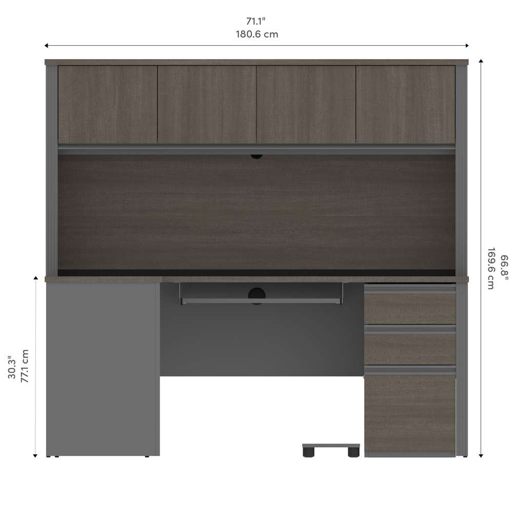 Bestar - Prestige + 72W L-Shaped Desk with Pedestal and Hutch in Bark Grey & Slate - 99872-000047 veiw 11
