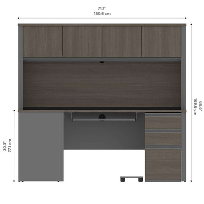 Bestar - Prestige + 72W L-Shaped Desk with Pedestal and Hutch in Bark Grey & Slate - 99872-000047 veiw 11