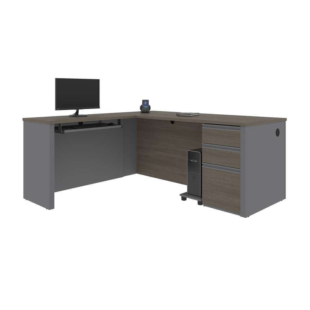 Bestar - Prestige + 72W L-Shaped Desk with Pedestal in Bark Grey & Slate - 99860-000047 veiw 2
