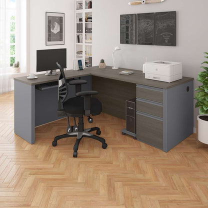 Bestar - Prestige + 72W L-Shaped Desk with Pedestal in Bark Grey & Slate - 99860-000047 veiw 7