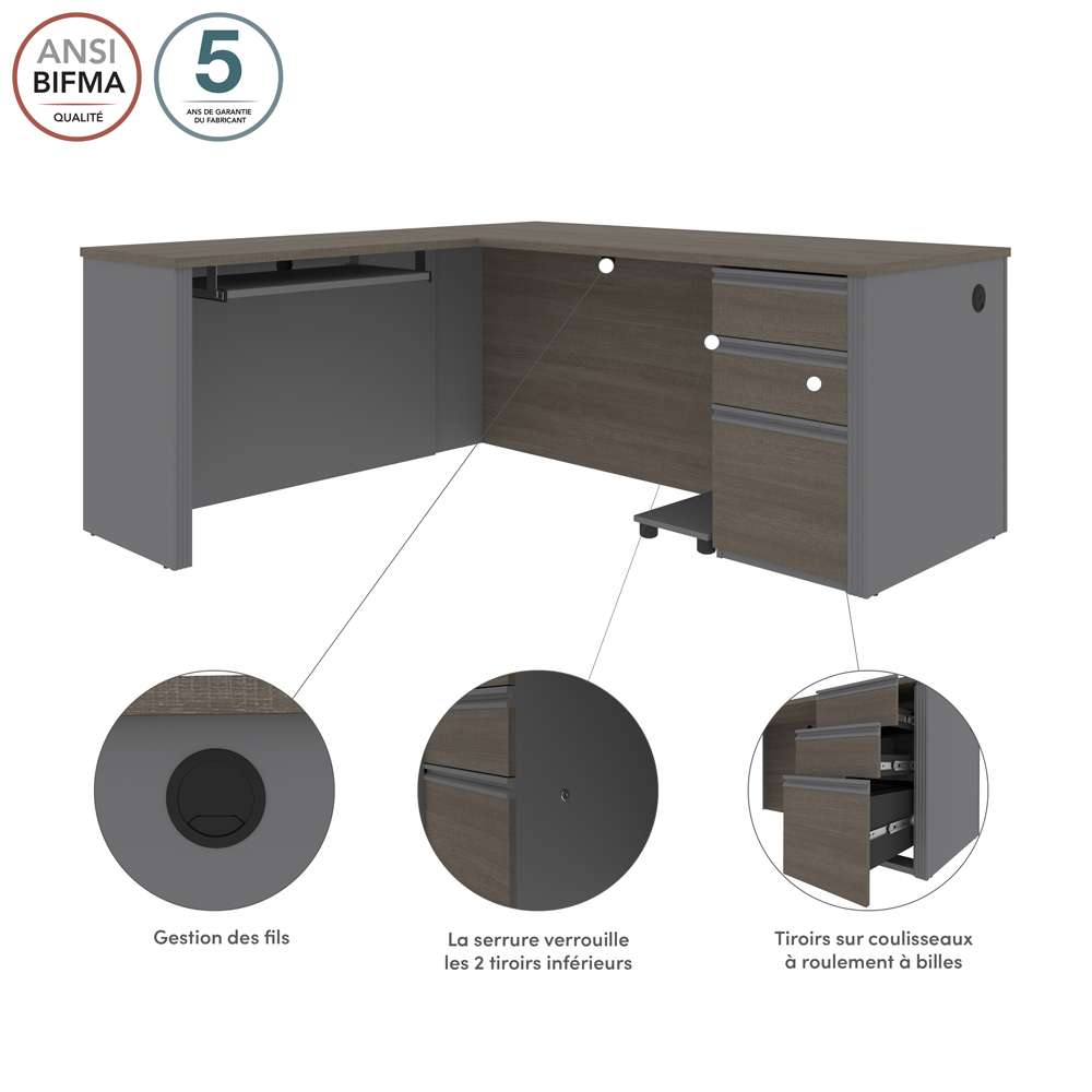 Bestar - Prestige + 72W L-Shaped Desk with Pedestal in Bark Grey & Slate - 99860-000047 veiw 9