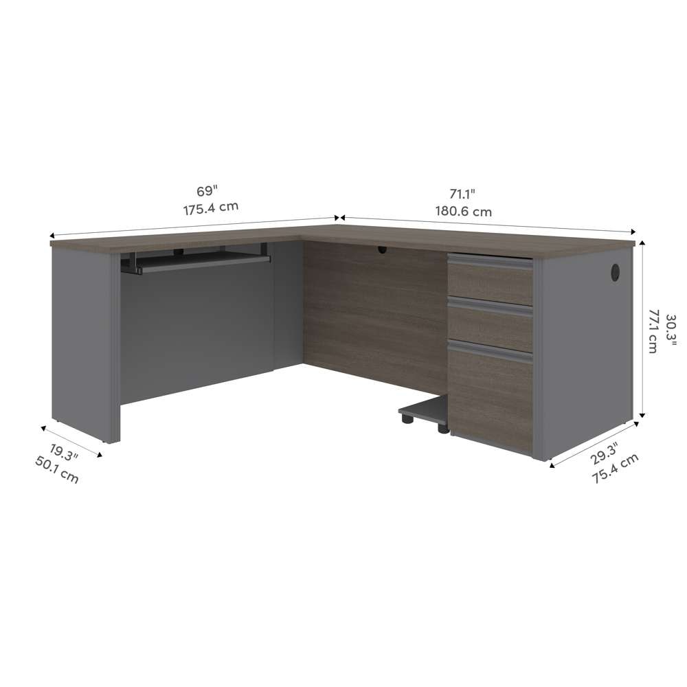 Bestar - Prestige + 72W L-Shaped Desk with Pedestal in Bark Grey & Slate - 99860-000047 veiw 10