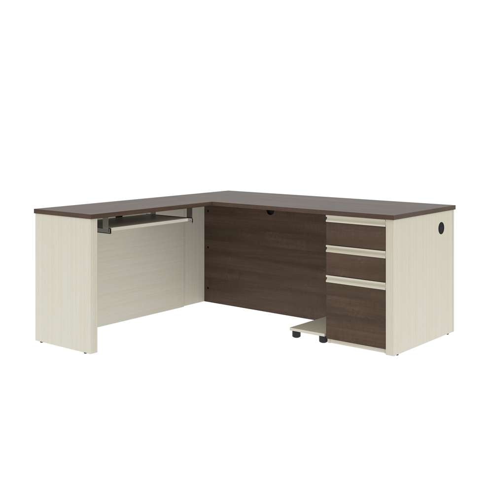 Bestar - Prestige + 72W L-Shaped Desk with Pedestal in White Chocolate & Antigua - 99860-52 veiw 1