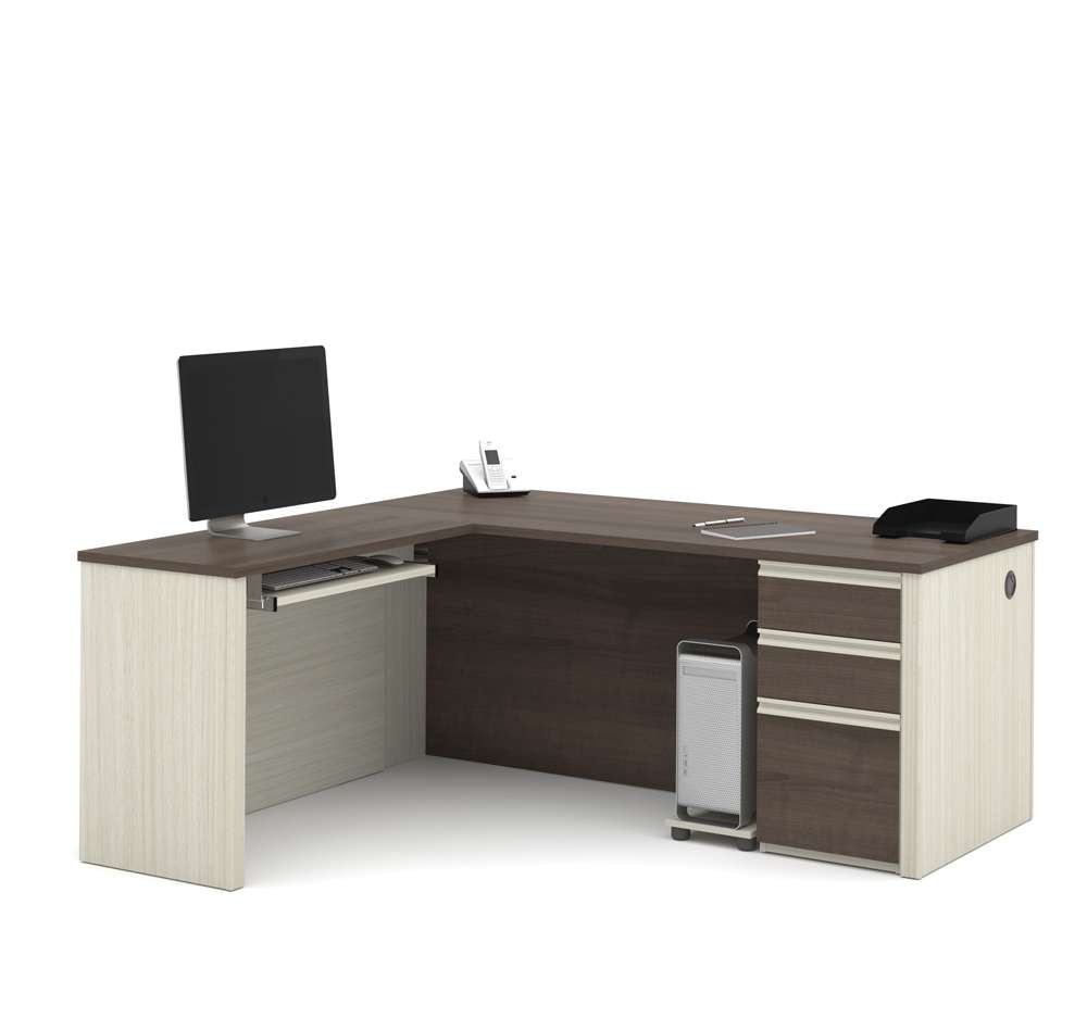Bestar - Prestige + 72W L-Shaped Desk with Pedestal in White Chocolate & Antigua - 99860-52 veiw 2