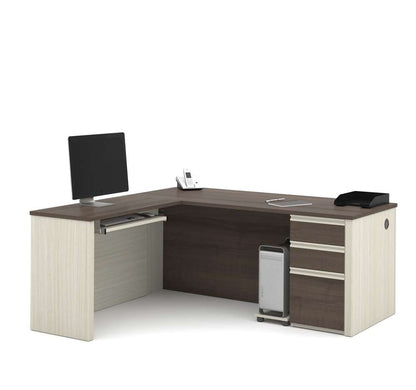 Bestar - Prestige + 72W L-Shaped Desk with Pedestal in White Chocolate & Antigua - 99860-52 veiw 2