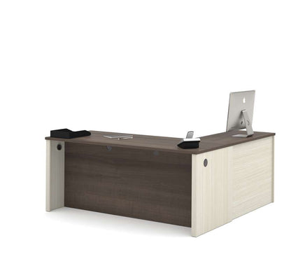 Bestar - Prestige + 72W L-Shaped Desk with Pedestal in White Chocolate & Antigua - 99860-52 veiw 3