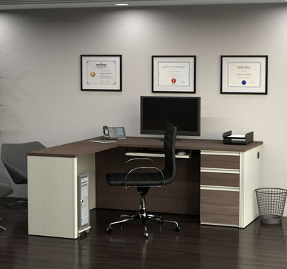 Bestar - Prestige + 72W L-Shaped Desk with Pedestal in White Chocolate & Antigua - 99860-52 veiw 4