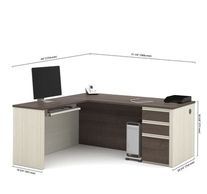 Bestar - Prestige + 72W L-Shaped Desk with Pedestal in White Chocolate & Antigua - 99860-52 veiw 5