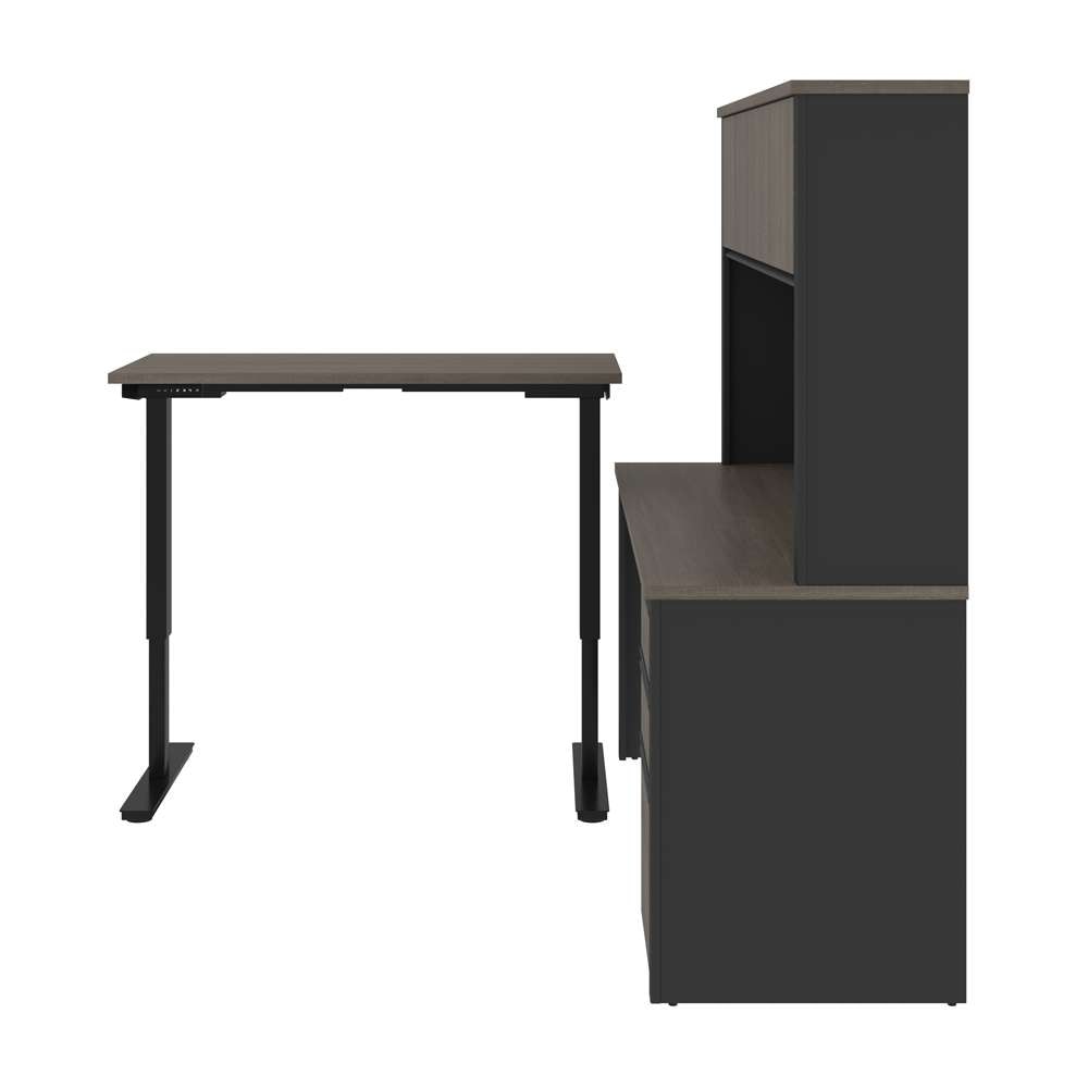 Bestar - Prestige + 72W L-Shaped Standing Desk with Pedestal and Hutch in Bark Grey & Slate - 99886-000047 veiw 3