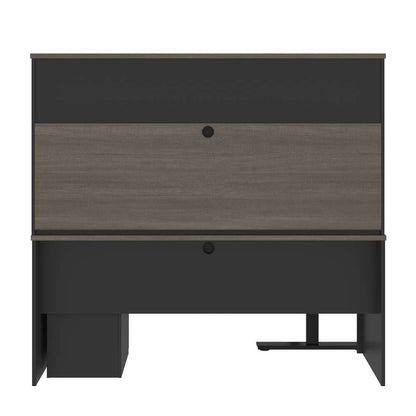 Bestar - Prestige + 72W L-Shaped Standing Desk with Pedestal and Hutch in Bark Grey & Slate - 99886-000047 veiw 5