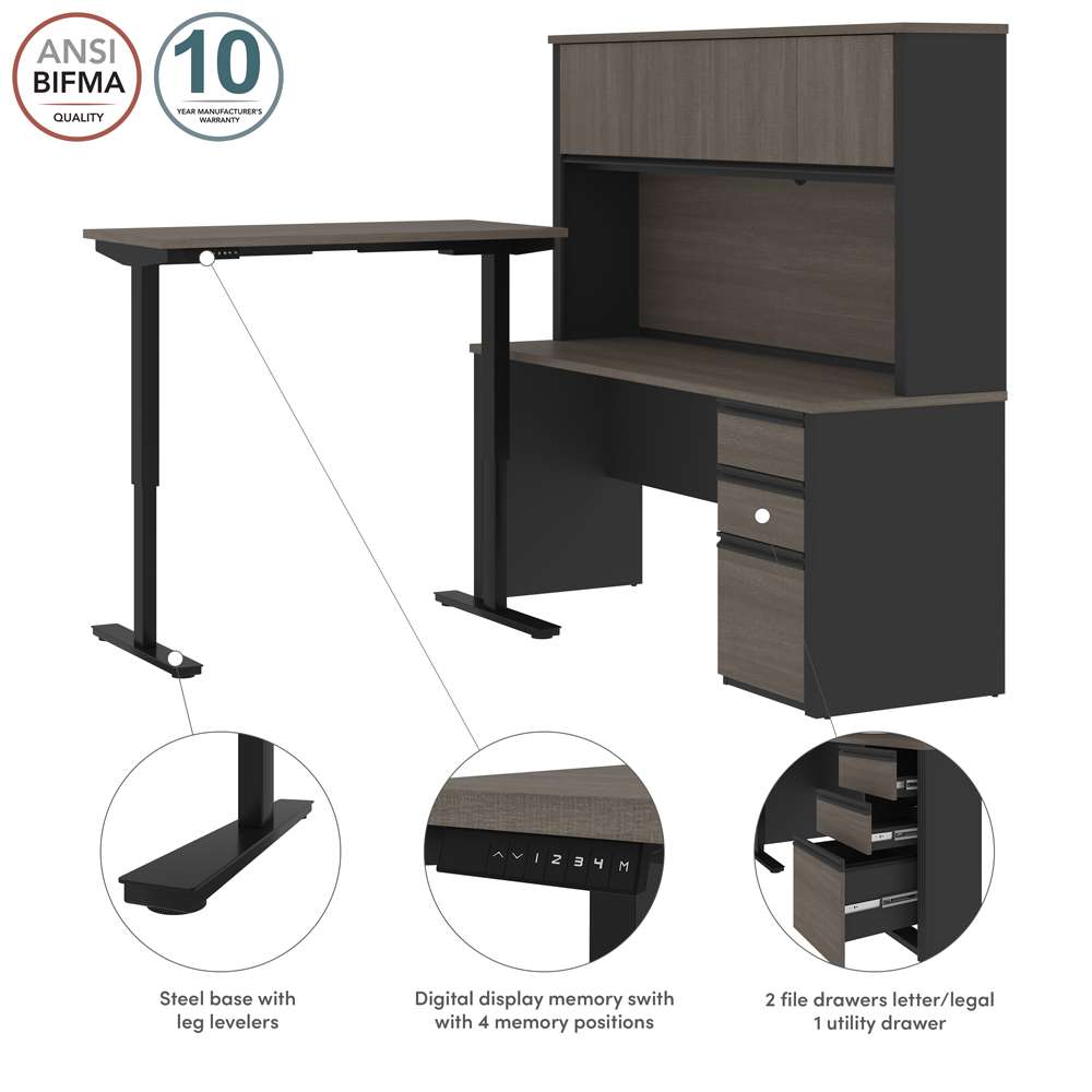 Bestar - Prestige + 72W L-Shaped Standing Desk with Pedestal and Hutch in Bark Grey & Slate - 99886-000047 veiw 9