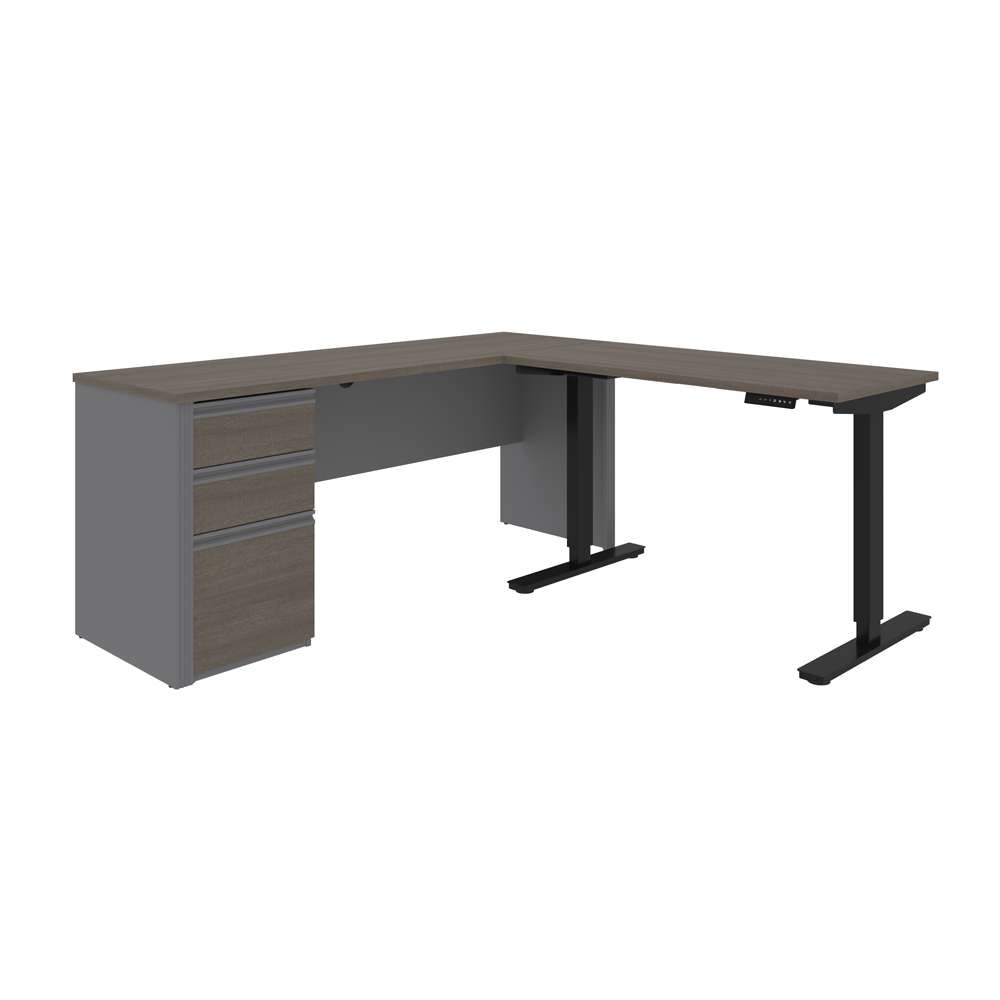 Bestar - Prestige + 72W L-Shaped Standing Desk with Pedestal in Bark Grey & Slate - 99885-000047 veiw 1