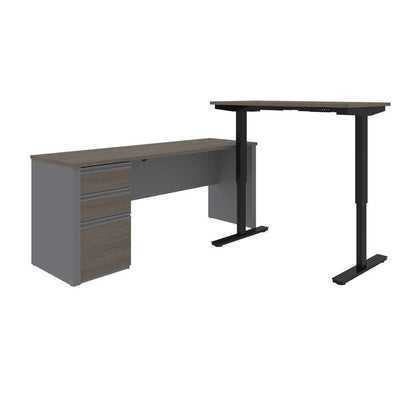Bestar - Prestige + 72W L-Shaped Standing Desk with Pedestal in Bark Grey & Slate - 99885-000047 veiw 2