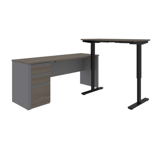 Bestar - Prestige + 72W L-Shaped Standing Desk with Pedestal in Bark Grey & Slate - 99885-000047 veiw 2