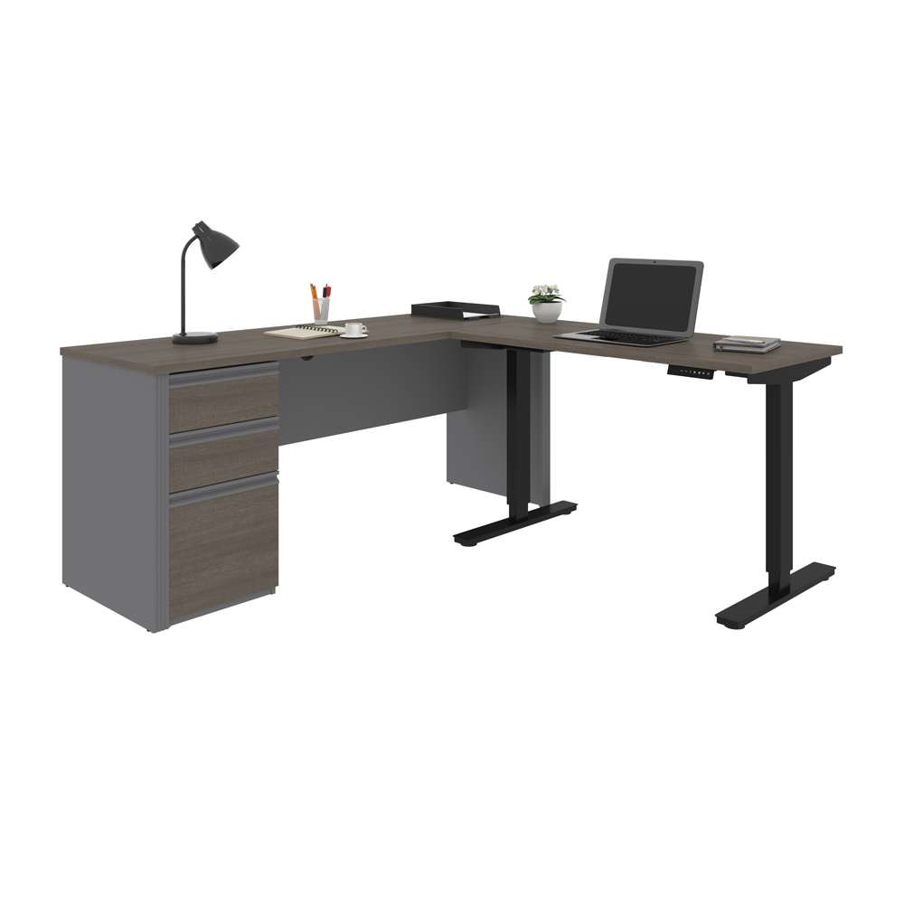 Bestar - Prestige + 72W L-Shaped Standing Desk with Pedestal in Bark Grey & Slate - 99885-000047 veiw 3