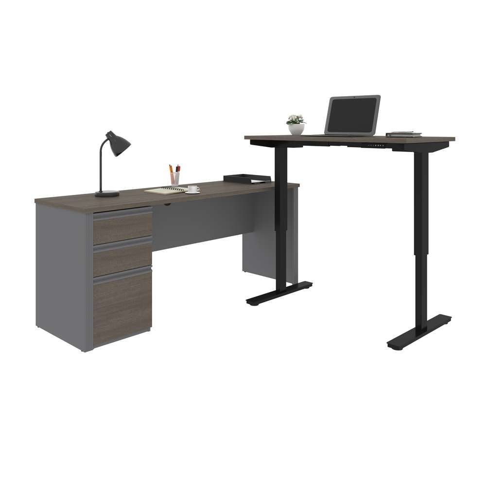 Bestar - Prestige + 72W L-Shaped Standing Desk with Pedestal in Bark Grey & Slate - 99885-000047 veiw 4