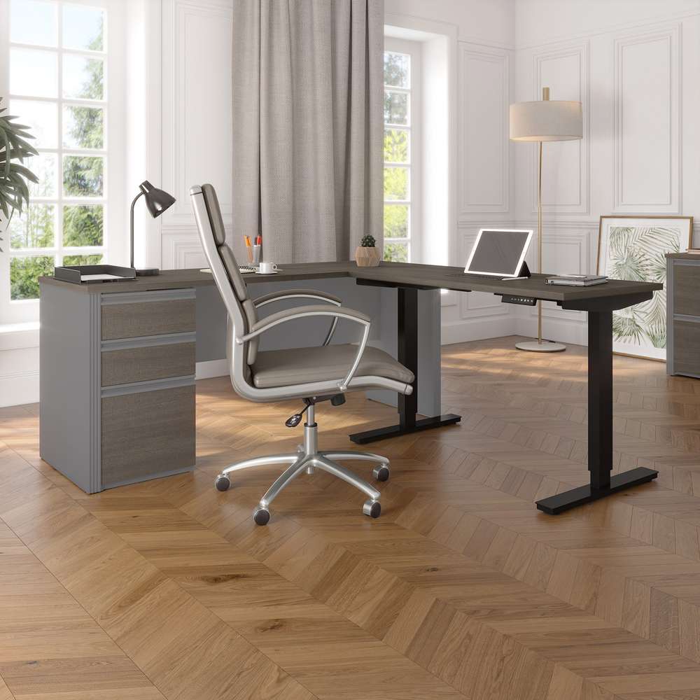 Bestar - Prestige + 72W L-Shaped Standing Desk with Pedestal in Bark Grey & Slate - 99885-000047 veiw 9