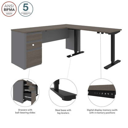 Bestar - Prestige + 72W L-Shaped Standing Desk with Pedestal in Bark Grey & Slate - 99885-000047 veiw 11