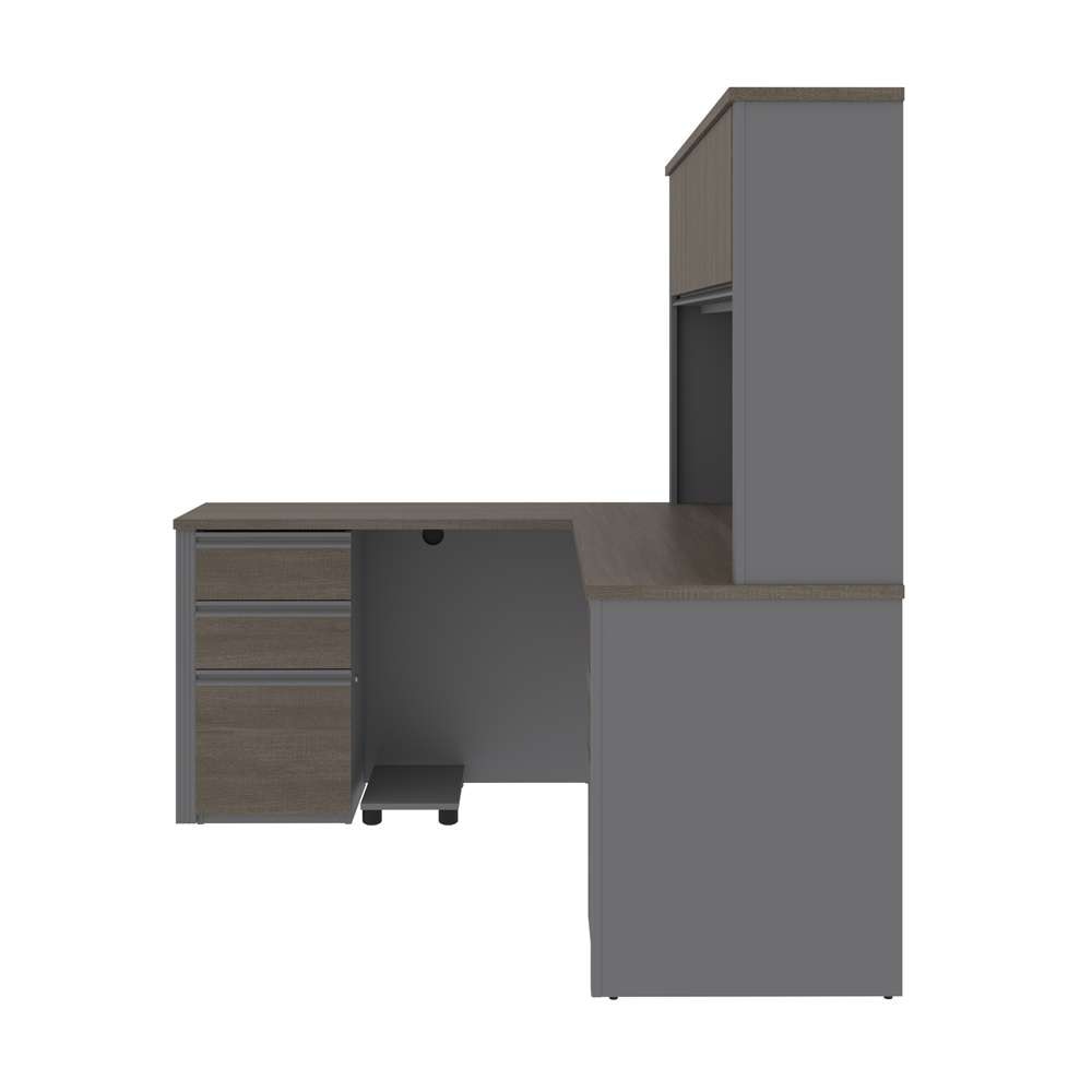 Bestar - Prestige + 72W Modern L-Shaped Office Desk with Two Pedestals and Hutch in Bark Grey & Slate - 99852-000047 veiw 4