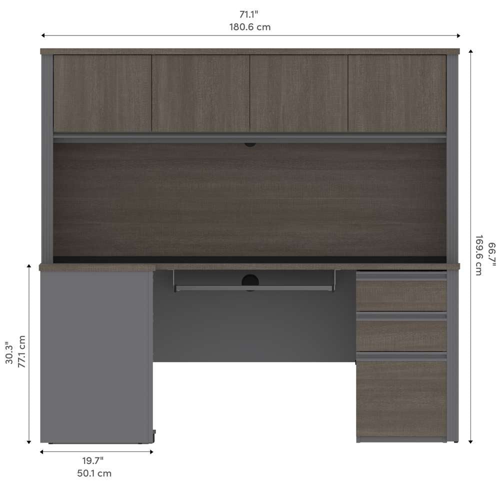 Bestar - Prestige + 72W Modern L-Shaped Office Desk with Two Pedestals and Hutch in Bark Grey & Slate - 99852-000047 veiw 10