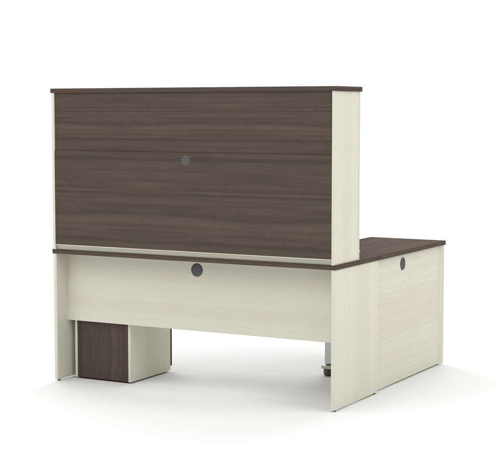 Bestar - Prestige + 72W Modern L-Shaped Office Desk with Two Pedestals and Hutch in White Chocolate & Antigua - 99852-52 veiw 3