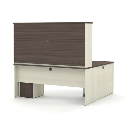 Bestar - Prestige + 72W Modern L-Shaped Office Desk with Two Pedestals and Hutch in White Chocolate & Antigua - 99852-52 veiw 3