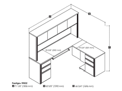 Bestar - Prestige + 72W Modern L-Shaped Office Desk with Two Pedestals and Hutch in White Chocolate & Antigua - 99852-52 veiw 5