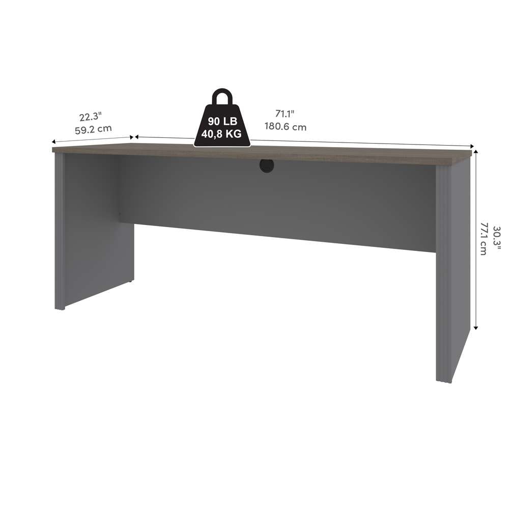 Bestar - Prestige + 72W Narrow Desk Shell in Bark Grey & Slate - 99612-000047 veiw 10