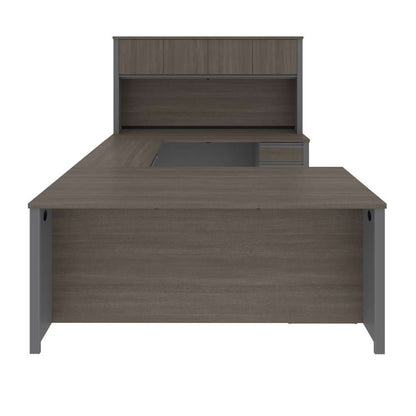 Bestar - Prestige + 72W U-Shaped Executive Desk with 2 Pedestals and Hutch in Bark Grey & Slate - 99853-000047 veiw 3