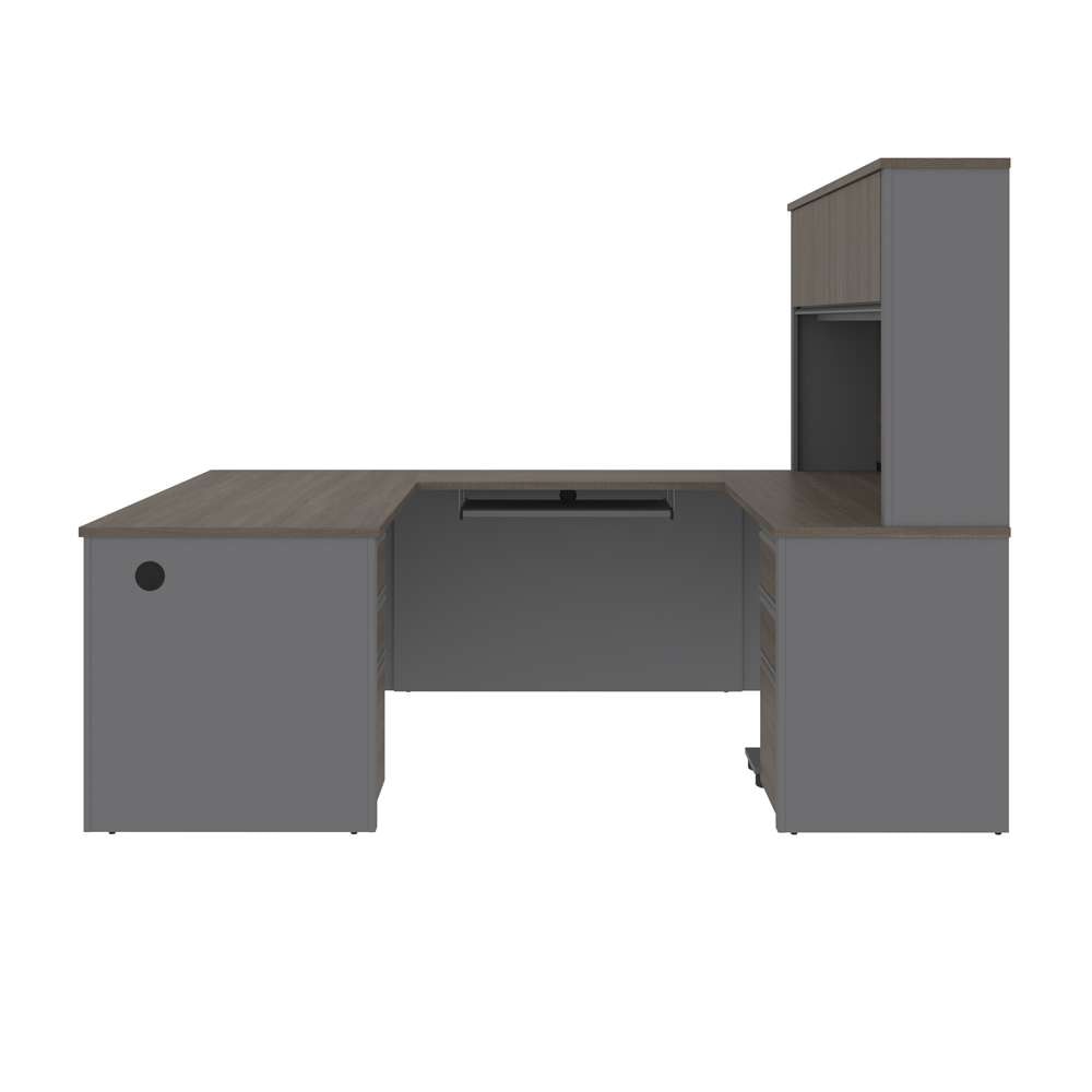 Bestar - Prestige + 72W U-Shaped Executive Desk with 2 Pedestals and Hutch in Bark Grey & Slate - 99853-000047 veiw 4